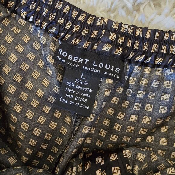ROBERT LOUIS Men's Black and Gold Checkered Pijama Set Size Large Silk Blend - Picture 7 of 8